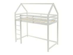 Cama alta cabana 90 x 190 cm em madeira de pinho branco - TARZIA