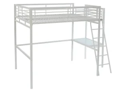Cama alta CASUALII para 2 pessoas com escrivaninha, branca, com colchão.