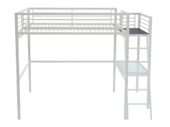 Cama alta CASUALII para 2 pessoas com escrivaninha, branca, com colchão.
