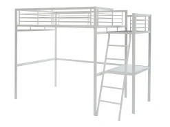 Cama alta CASUALII para 2 pessoas com escrivaninha, branca, com colchão.
