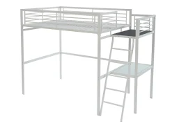 Cama alta CASUALII para 2 pessoas com escrivaninha, branca, com colchão.