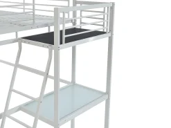 Cama alta CASUALII para 2 pessoas com escrivaninha, branca, com colchão.