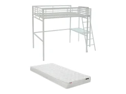 Cama alta CASUALII para 2 pessoas com escrivaninha, branca, com colchão.