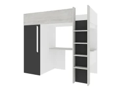 Cama alta com armário e secretária 90 x 200 cm natural e antracite - NICOLAS