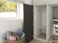 Cama alta com armário e secretária 90 x 200 cm natural e antracite - NICOLAS