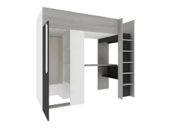 Cama alta com armário e secretária 90 x 200 cm antracite e branco. NICOLAS