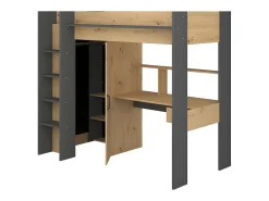 Cama alta com secretária e armário 90 x 200 cm carvalho e antracite. AUCKLAND