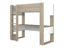 Cama alta com secretária e arrumação integradas 90 x 200 cm - Carvalho e branco - NOAH