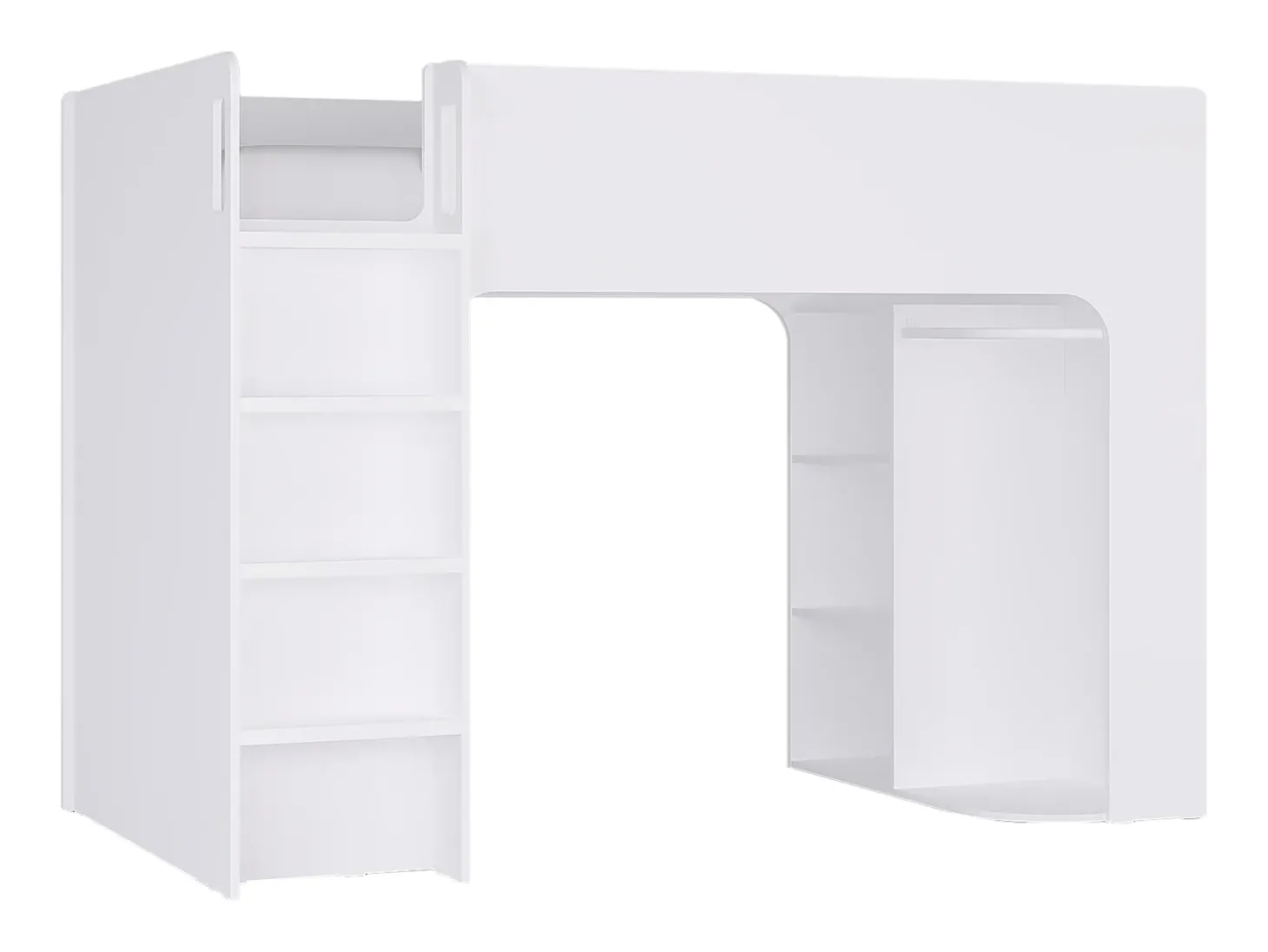 Cama alta de 90 x 190 cm com arrumação, branca + colchão - COLUMI