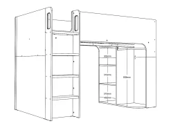Cama alta de 90 x 190 cm com arrumação, branca + colchão - COLUMI