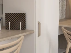 Cama alta de canto 2 x 90 x 200 cm com arrumação e secretárias branco e natural - LASCANO