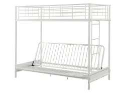 Cama alta de metal branco de 90 x 190 cm com banco conversível + futon preto MODULO V
