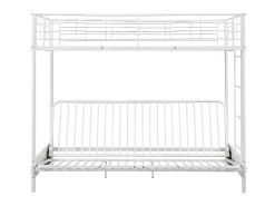Cama alta de metal branco de 90 x 190 cm com banco conversível + futon preto MODULO V