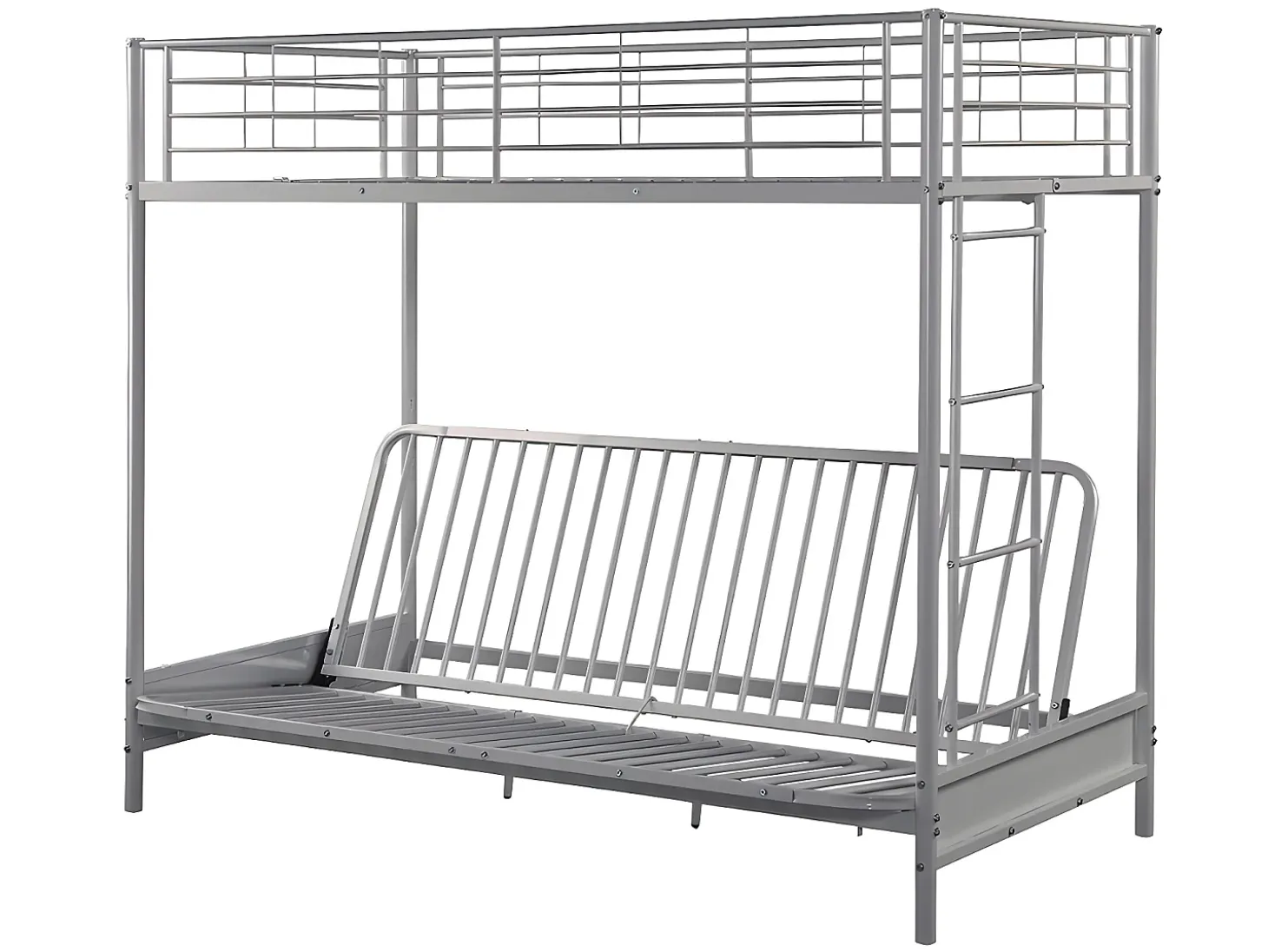 Cama alta de metal prateado de 90 x 190 cm com banco conversível + futon preto MODULO V