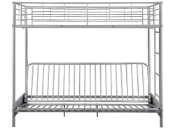 Cama alta de metal prateado de 90 x 190 cm com banco conversível + futon preto MODULO V