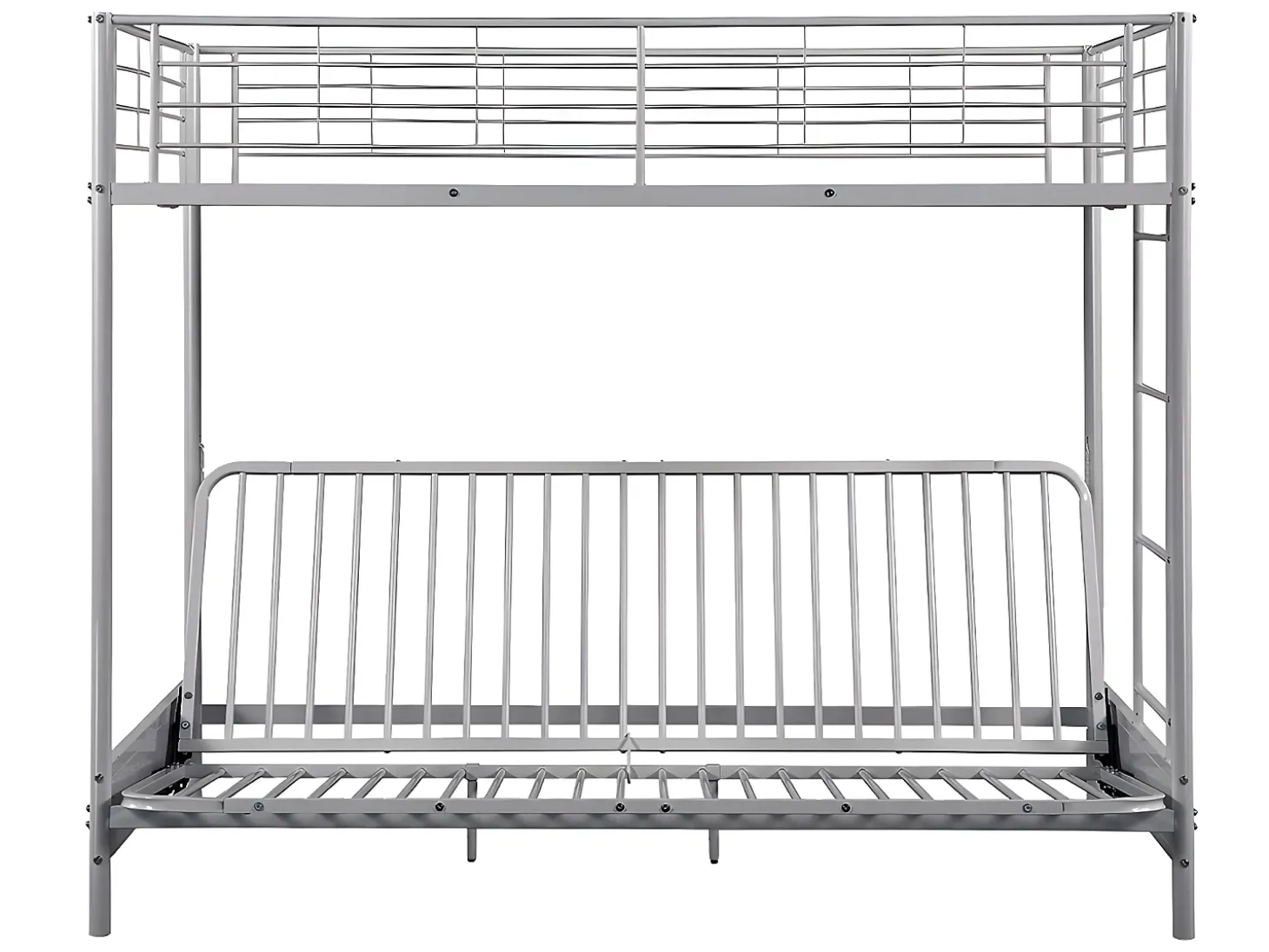 Cama alta de metal prateado de 90 x 190 cm com banco conversível + futon preto MODULO V