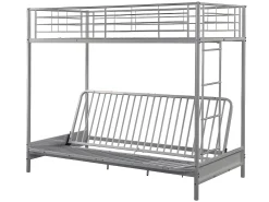 Cama alta de metal prateado de 90 x 190 cm com sofá-cama conversível + futon + colchão MODULO V