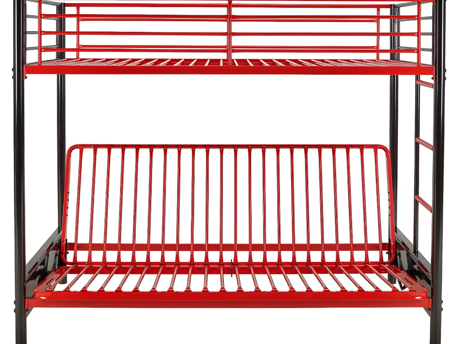 Cama alta de metal preta e vermelha de 90 x 190 cm com sofá-cama conversível + colchão futon MODULO V