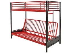 Cama alta de metal preta e vermelha de 90 x 190 cm com banco conversível + futon MODULO V