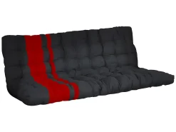 Cama alta de metal preta e vermelha de 90 x 190 cm com banco conversível + futon MODULO V