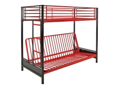 Cama alta de metal preta e vermelha de 90 x 190 cm com banco conversível MODULO V