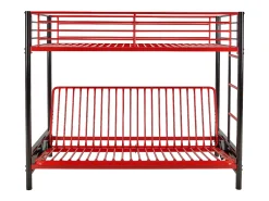 Cama alta de metal preta e vermelha de 90 x 190 cm com banco conversível MODULO V
