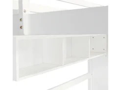 Cama alta em madeira - 90x200 cm - com prateleiras, secretária e roupeiro - Branco