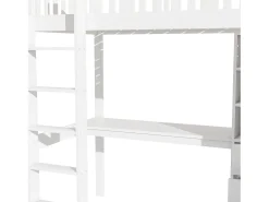 Cama alta em madeira 90x200 cm - com secretária e roupeiro - Branco