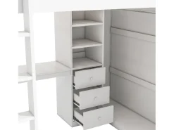 Cama alta em madeira 140x200 cm - com secretária e roupeiro - Branco