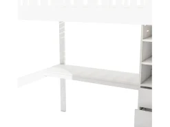 Cama alta em madeira 140x200 cm - com secretária e roupeiro - Branco