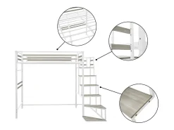 Cama alta em metal com escada