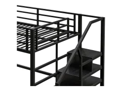 Cama alta em metal 140x200 cm - com prateleira e escada de arrumação - Preto