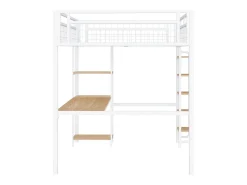 Cama alta em metal 140x200 cm - com secretária e escada de segurança - Branco