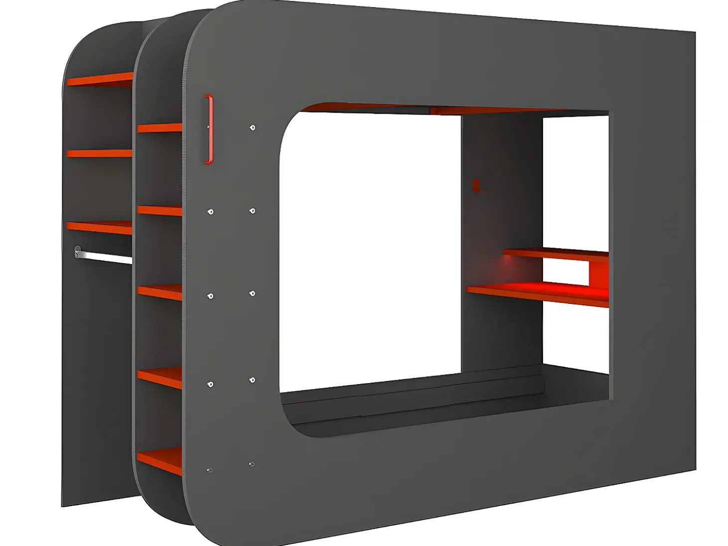 Cama alta gamer 90 x 200 cm com secretária LEDs antracite e vermelho com colchão WARRIOR