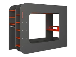 Cama alta gamer 90x200 cm secretária e espaços de arrumação LEDs antracite e vermelho WARRIOR