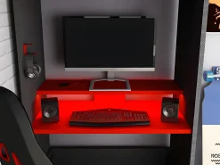 Cama alta gamer 90x200 cm secretária e espaços de arrumação LEDs antracite e vermelho WARRIOR