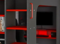 Cama alta gamer 90x200 cm secretária e espaços de arrumação LEDs antracite e vermelho WARRIOR