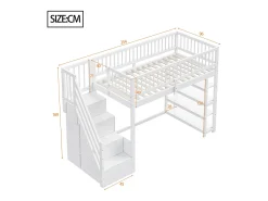 Cama alta infantil - 90 x 200 - com cerca + guarda-roupa + prateleiras de armazenamento - madeira - branco