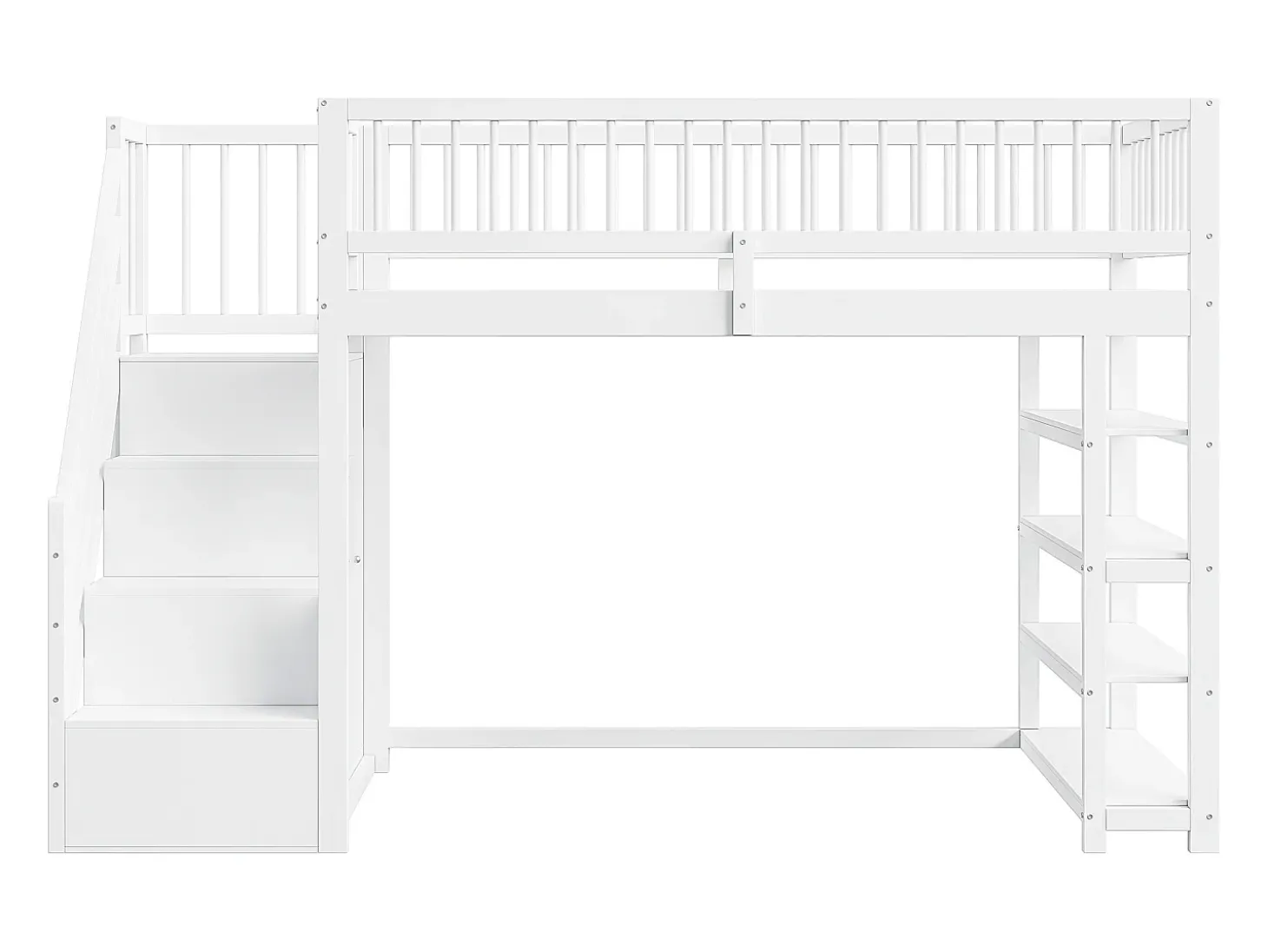 Cama alta infantil - 90 x 200 - com cerca + guarda-roupa + prateleiras de armazenamento - madeira - branco