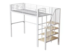 Cama alta infantil - 90 x 200 cm - estrutura metálica resistente com espaço de armazenamento - madeira + metal - branca