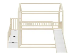 Cama alta infantil - 90 x 200 cm - com escorregador + escada de armazenamento - madeira - natural