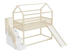Cama alta infantil - 90 x 200 cm - com escorregador + escada de armazenamento - madeira - natural