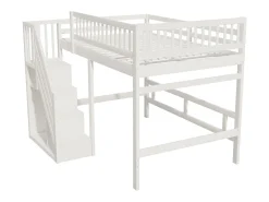 Cama alta infantil - 140 x 200 cm - escada com módulo de armazenamento - madeira - branco