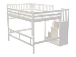 Cama alta infantil - 140 x 200 cm - escada com módulo de armazenamento - madeira - branco