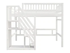 Cama alta infantil - 140 x 200 cm - escada com módulo de armazenamento - madeira - branco