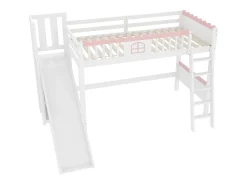 Cama alta infantil - 90 x 200 cm - com arrumação e escorrega - LEDs - madeira de pinho - branca