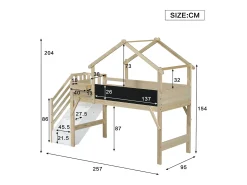 Cama alta infantil com arrumação - 90 x 200 cm - com 3 compartimentos de arrumação na escada - pinho + MDF - branco