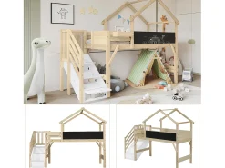 Cama alta infantil com arrumação - 90 x 200 cm - com 3 compartimentos de arrumação na escada - pinho + MDF - branco