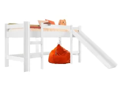 Cama alta infantil Nubbi com escorregador, quarto branco 202x110x210 cm