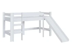 Cama alta infantil Nubbi com escorregador, quarto branco 202x110x210 cm